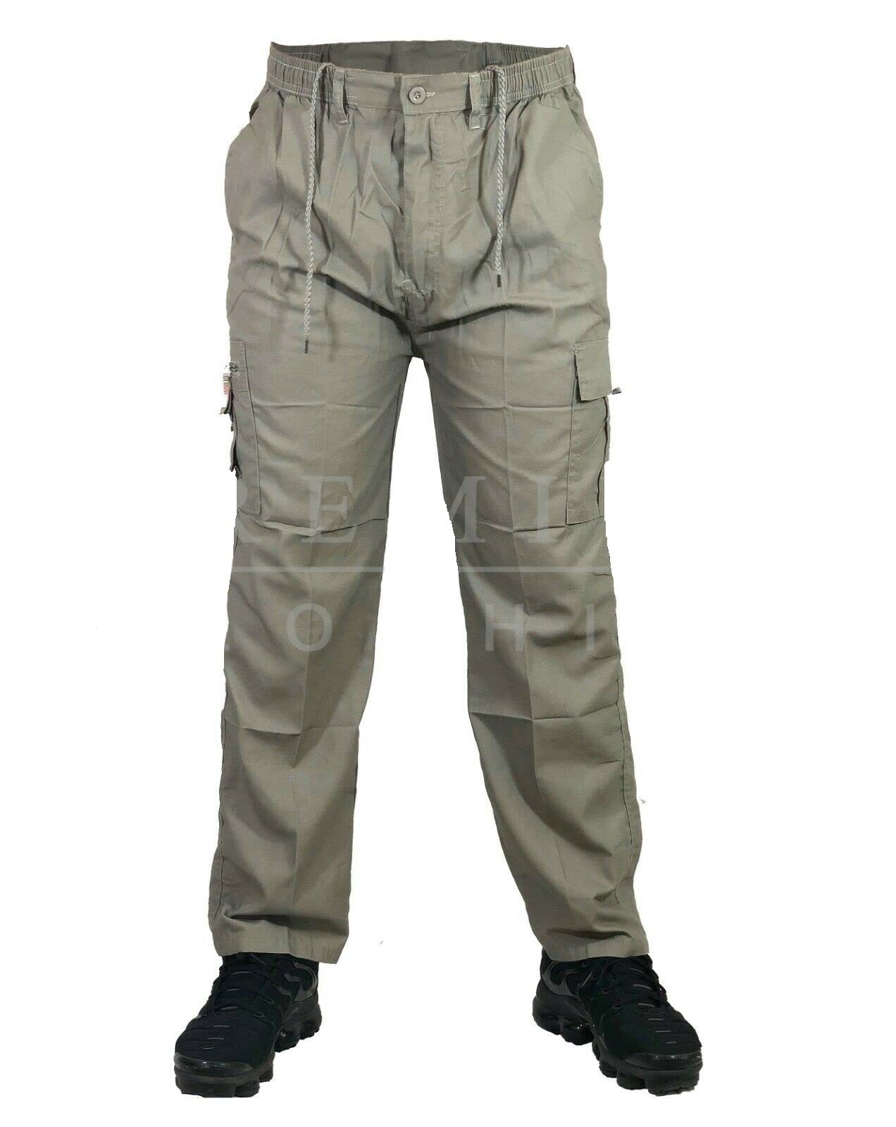 Men's 211 - Khaki Multi Pockets Trousers Elasticated Work Cargo Combat Lightweight Bottoms Pants (As8, Alpha, Xx_l, Regular, Regular, )
