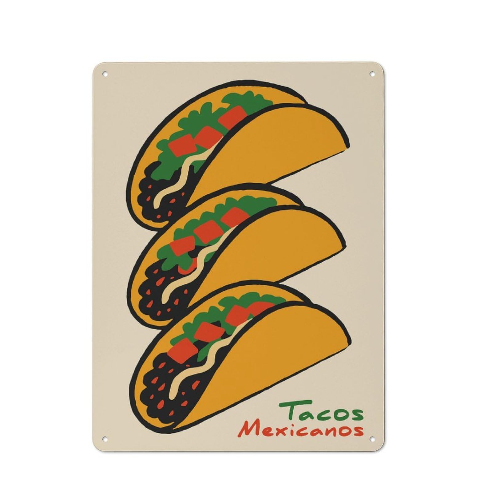 Junmoney Style-21 Retro-Style Tin Sign 40X30cm Featuring Stack Of Tacos Mexicanos Illustration For Hallway Wall, For Garage, Workshop And Man Cave Decoration