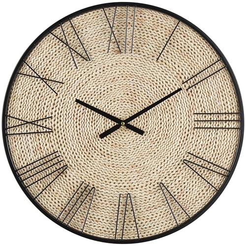Deco 79 Dried Plant Decorative Wall Clock Coiled Wall Clock for Home with Black Metal Frame, Wall Clock for Room 24 x 2 x 24, Brown