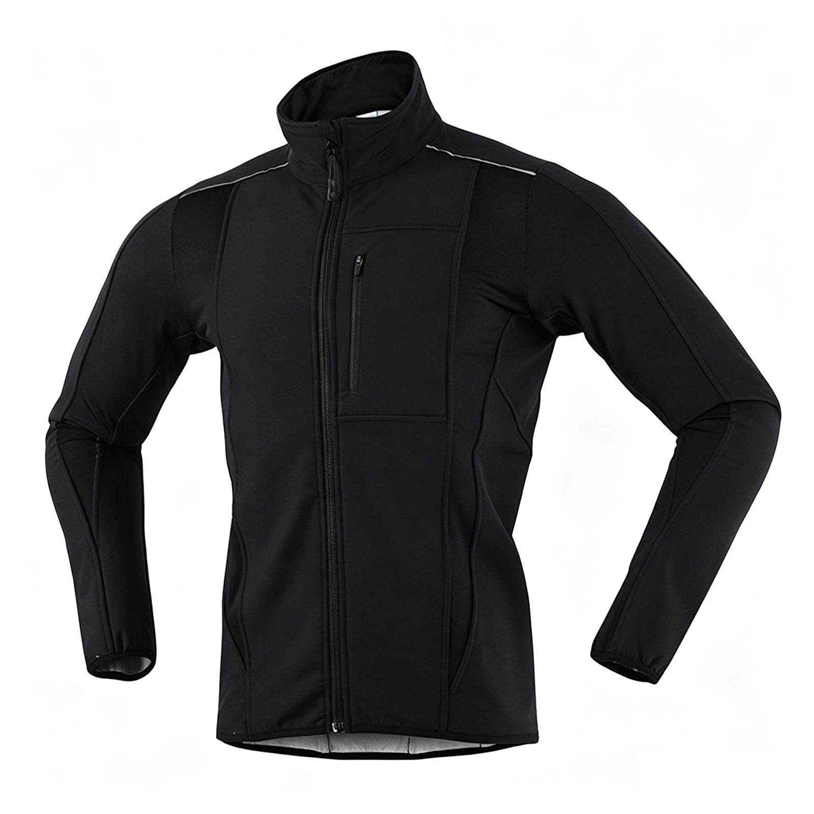 Chaqueta de ciclismo de hombre con felpa, cortavientos e hidrófuga, maillot térmico manga larga corte 3D con tiras reflectantes para ciclismo, moto, running y esquí, Dark Gray-Asian 2XL (US L)