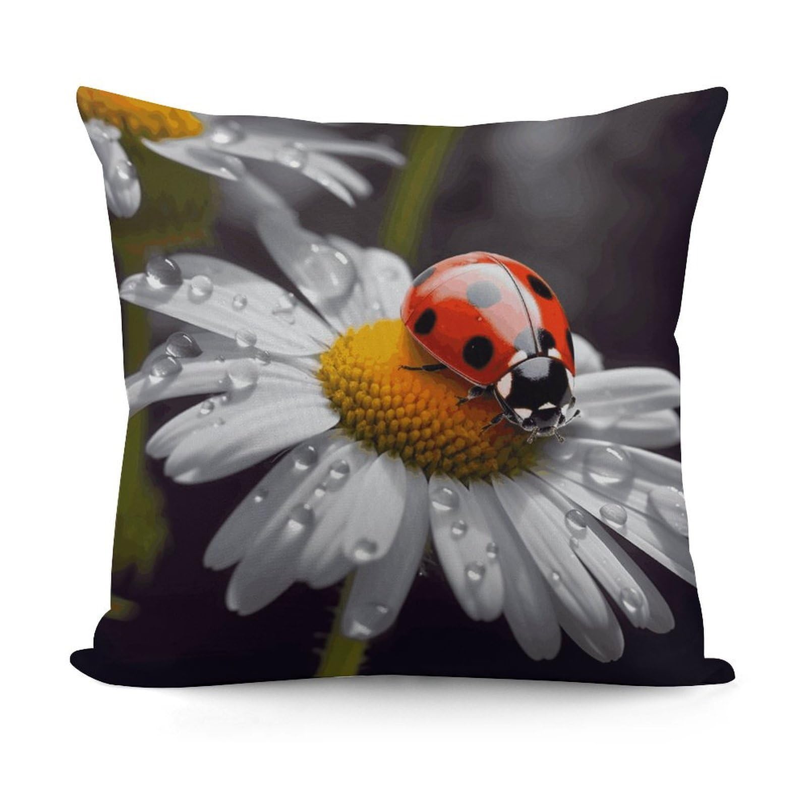 VstaDank Ladybug on Daisy Flower Throw Pillow Covers Fade-Resistant Plush Pillow Case Cozy Square Cushion Case Removable Pillowcase Exquisite Pillow Shams Soft Pillow Protector 18"x18"