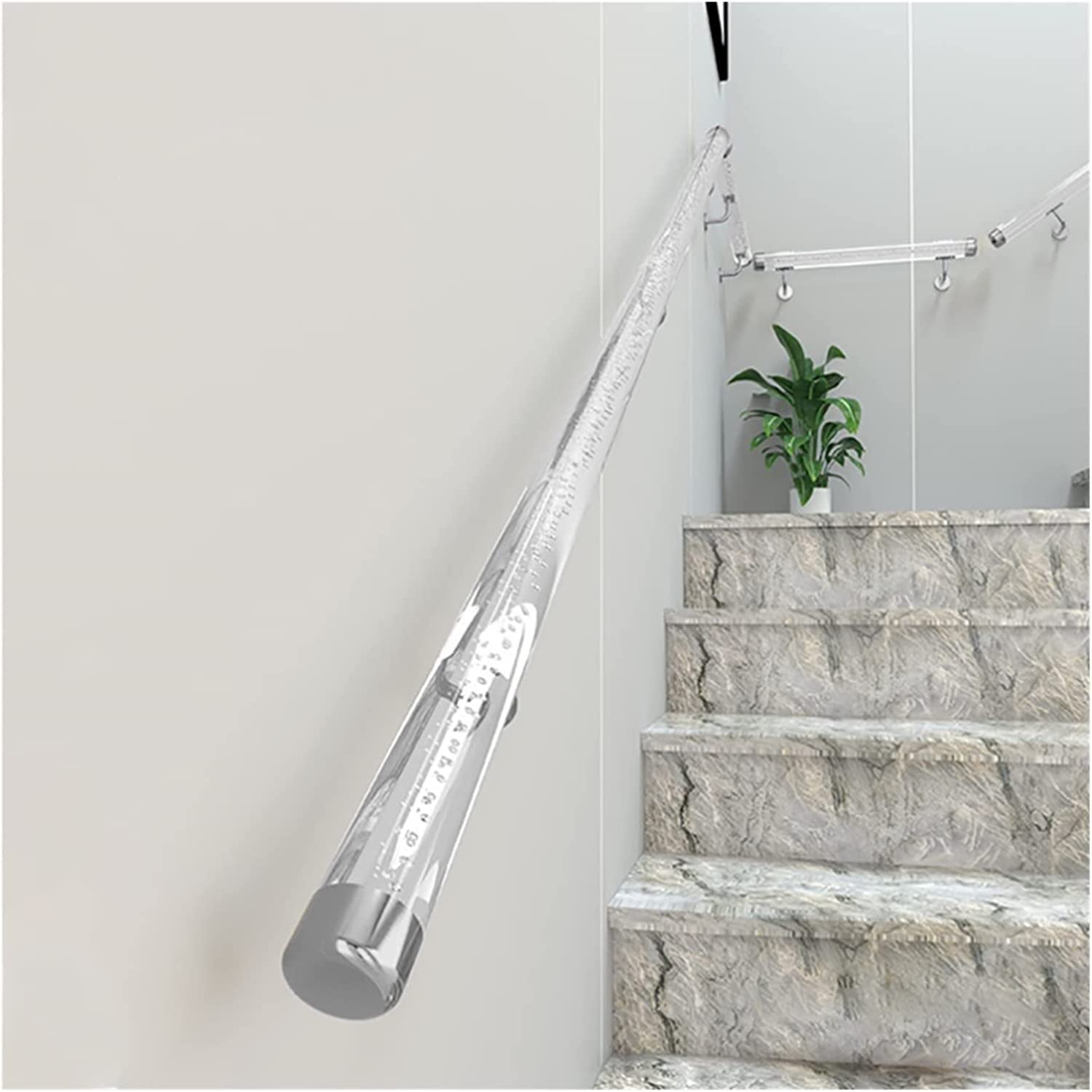 Gyeqxkt Silver Clear Acrylic Staircase Banister With Non Slip Wall Mount Handrail For Elderly Kids 8.2Ft Brackets