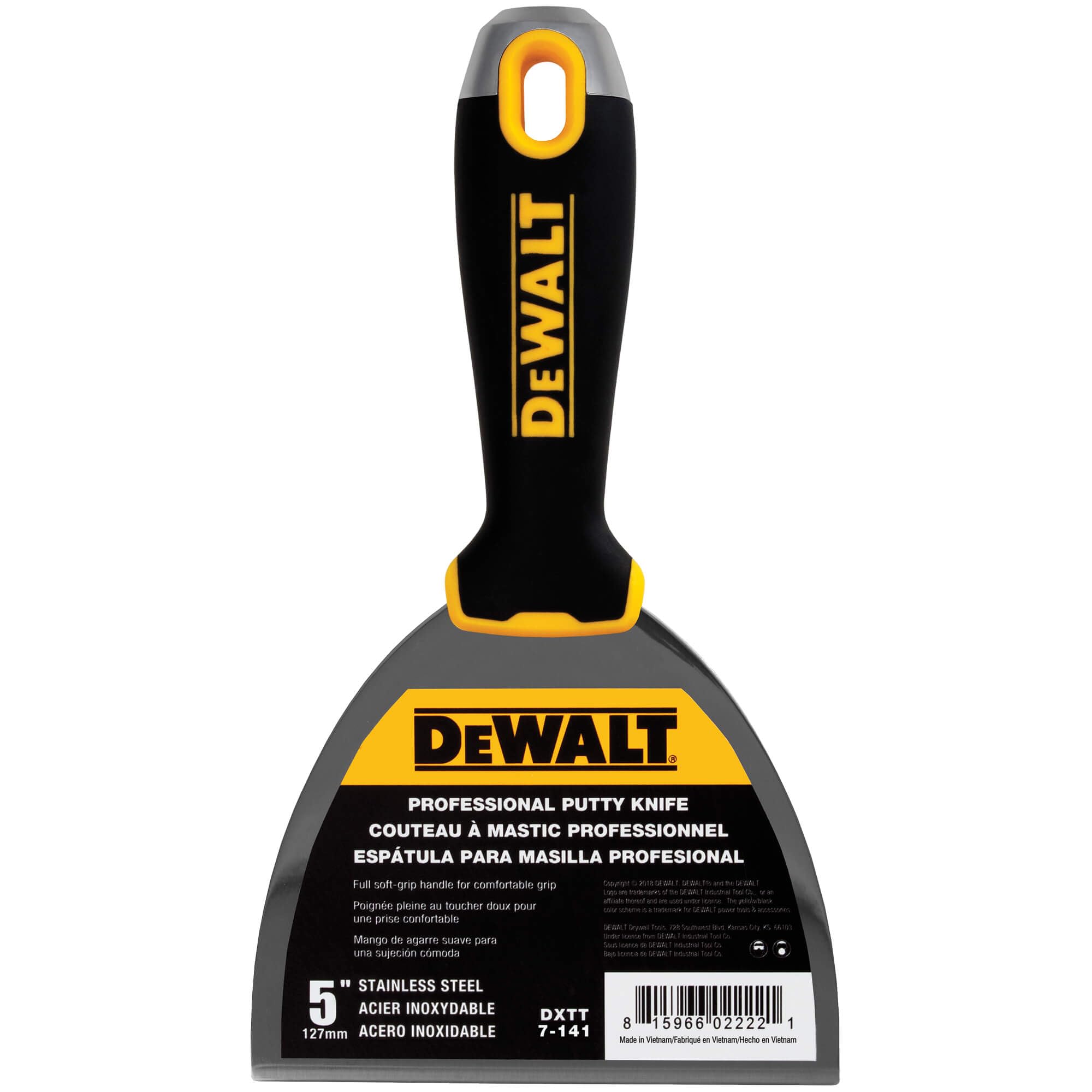 DEWALT Cuchillo de masilla de 5 pulgadas | Acero inoxidable con mango de agarre suave | DXTT-2-141