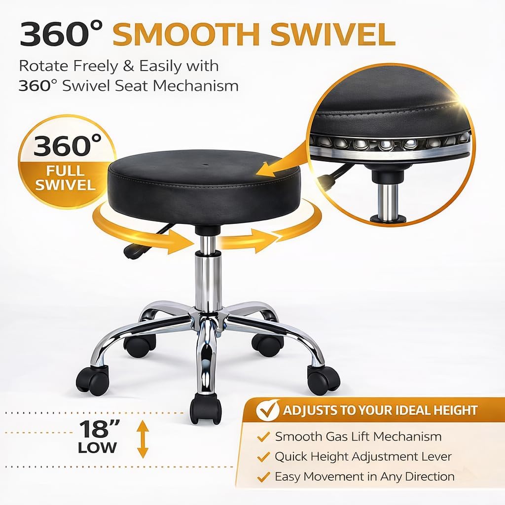 Adjustable Swivel Stool with Black Cushioned Seat, Chrome Base – Height Adjustable, 360° Swivel, Stylish and Durable Bar Stool for Home, Office, or Counter Use
