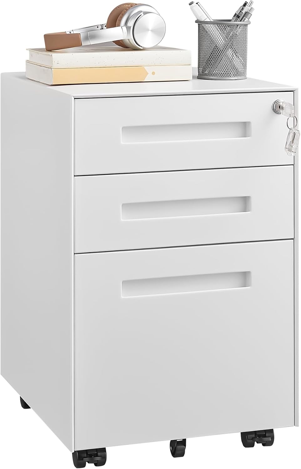  2 Drawer Locking File Cabinet, Fully Assembled Heavy-Duty Metal Filing Cabinets for Home Office, Quiet Slides, Anti-Tipping Wheels, Fits A4/Letter/Legal, Matte Black thumbnail