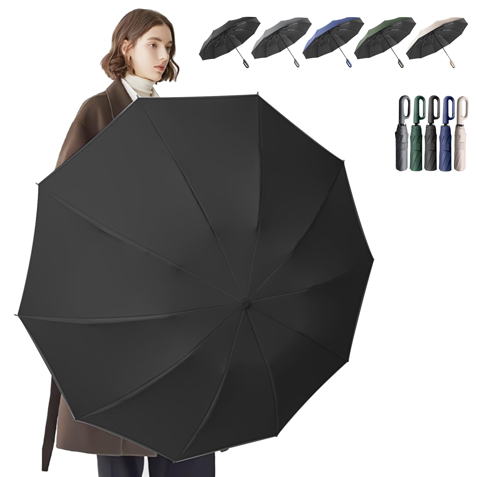 Paraguas de golf plegable de viaje con 10 varillas de apertura y cierre automático, mochila portátil ligera para automóvil, para exteriores, sol/lluvia, protección UV 99, UPF 50, diseño 2