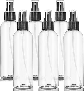 ljdeals 8 oz Clear Plastic Spray Bottles, Black Fine Mist Sprayer, Refillable Empty Bottles for Essential oils, Perfumes, Travel. Pack of 6, Made in USA