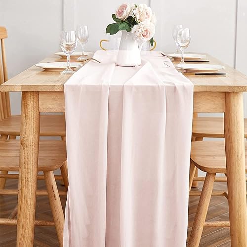 Miniatura 2 de Camino de mesa de gasa camino de mesa romántico de gasa de 12 x 118 pulgadas camino de mesa para decoración de bodas fiestas de cumpleaños rosa nude