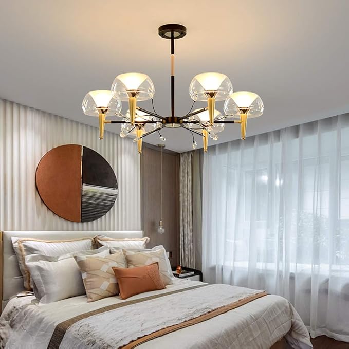 NZDY Kroonluchter, modern, midden van de zitting, hanger, lamp, dubbele lampenkap, van glas, plafondlamp voor keuken, eetkamer, woonkamer, dubbele 8 lampen photo 2