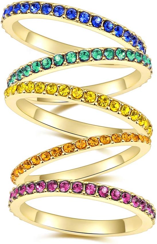 5 PCS Women's Rainbow Stackable Rings Colorful Cubic Zirconia Finger Jewelry for Girls (10)