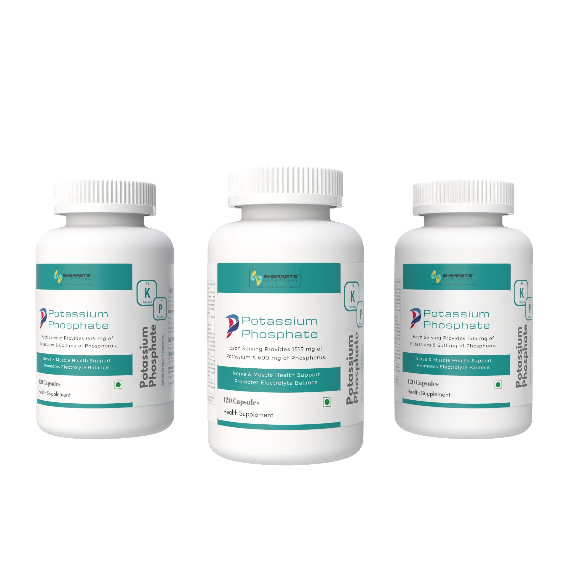 Sharrets Potassium Phosphate dibasic Phosphorus Supplements for Men Women Bone Keto, 3 x 120 Capsules