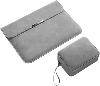 14 Inch Laptop Sleeve Case Leather Bag, Laptop Sleeve with Power Pack for MacBook Air 13 M4 M3 M2 M1 2025-2018, for Galaxy Tab S9/S10 Plus/S9 FE/Plus 12.4", for Remarkable Paper Pro 11.8" Grey