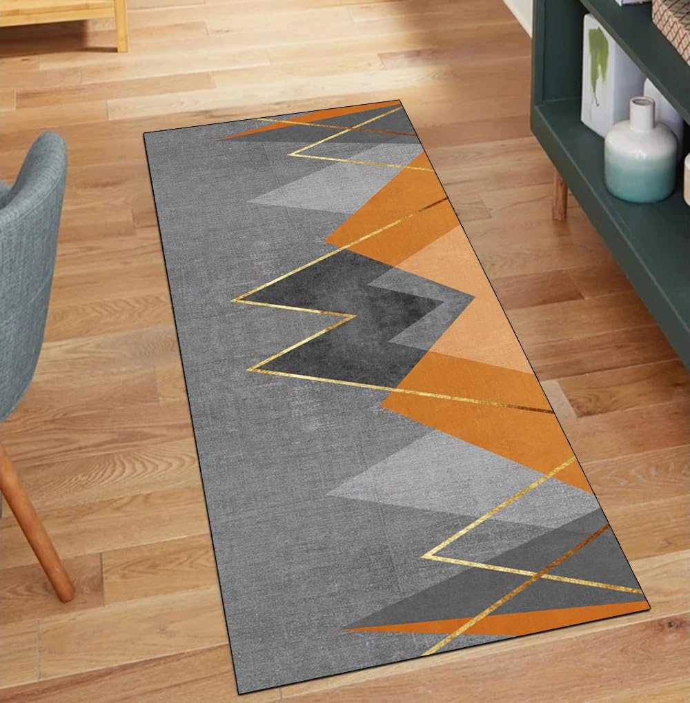Alfombra gris y naranja de pasillo lavable y moderna para decoracion de casa de 120 x 180 cm