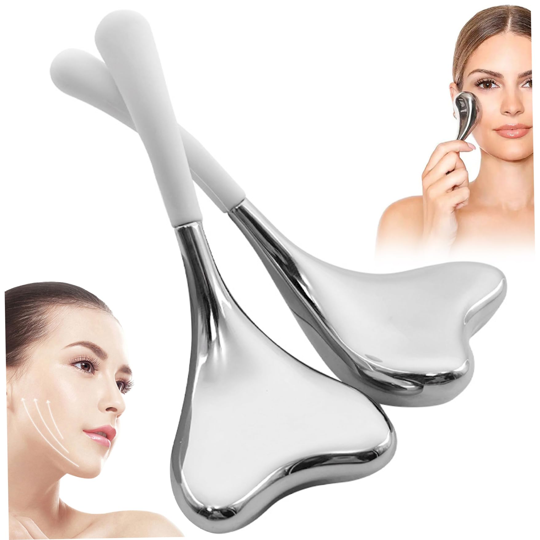 1 paio di globi di ghiaccio per la cura della pelle del massaggiatore viso per il viso con custodia in acciaio inossidabile a forma di V Strumenti Gua Sha