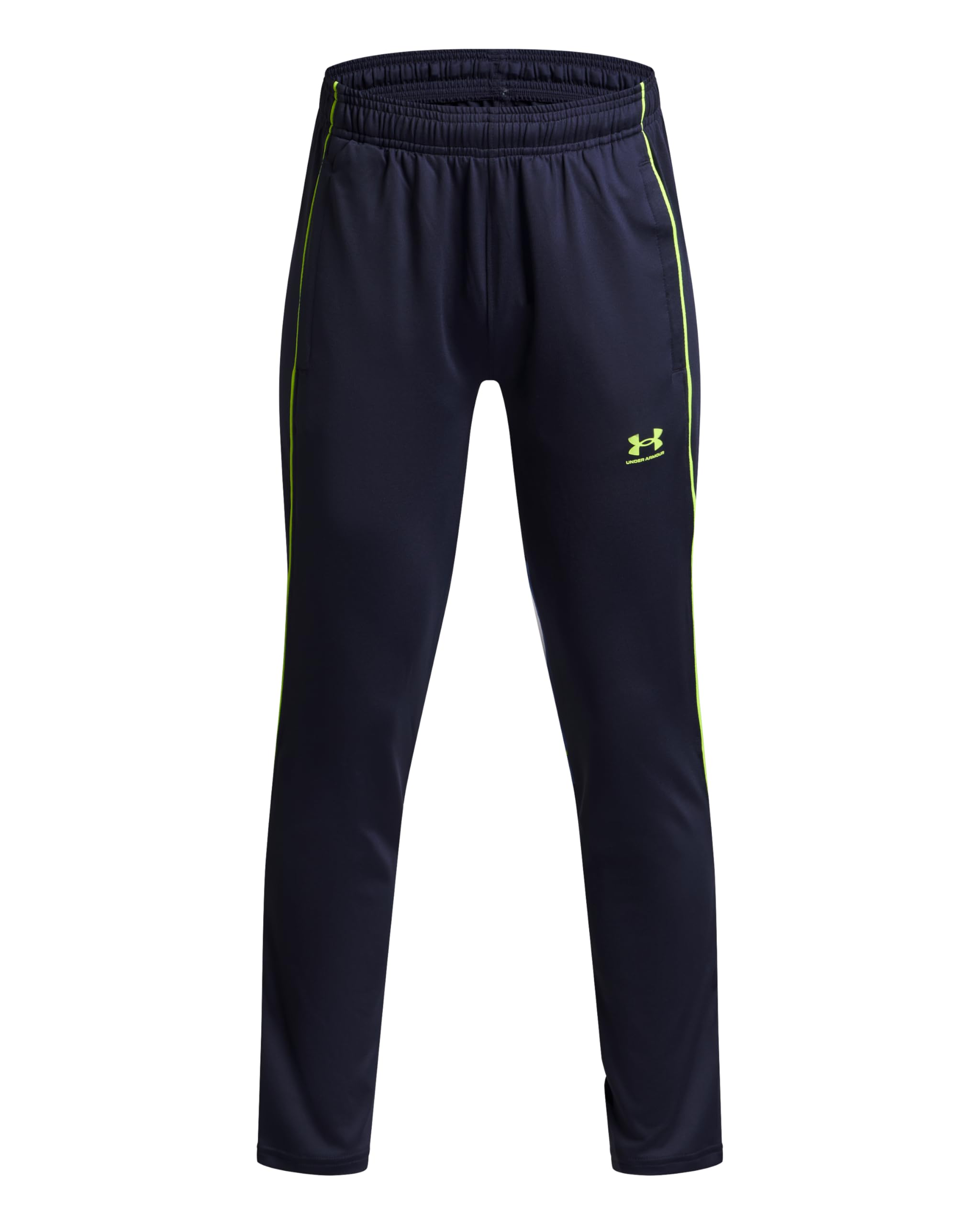 Under Armour Boys' Challenger Training Pant, Comfortable and Stretchy Boys' Joggers with Ankle Zips, Tracksuit Bottoms for Sports, Athletics and Casual Wear,Washed Navy/High Vis Yellow,YLG