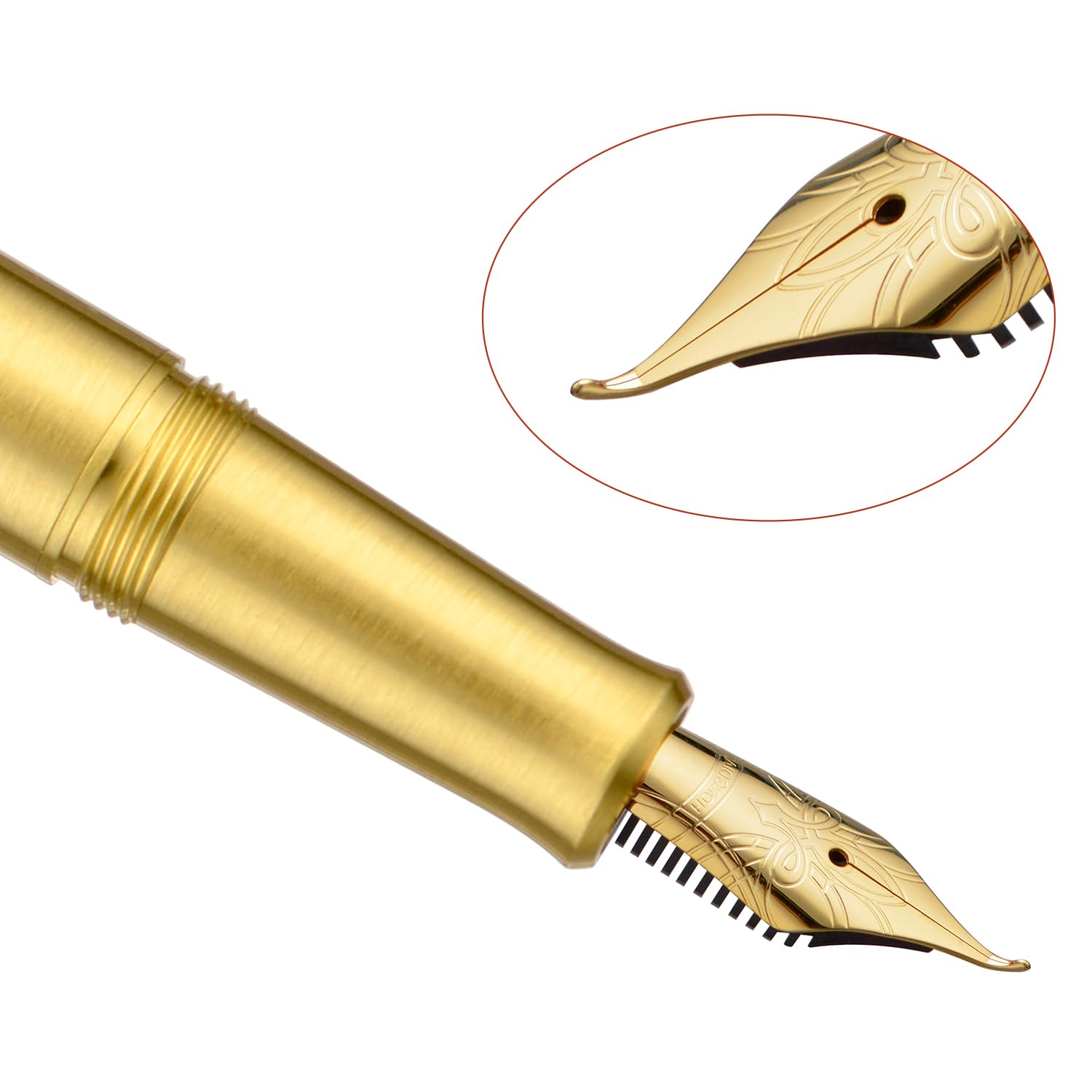 Hongdian M2 Mini Brass Fountain Pen with Bent Nib, Sleek Shape Short Pocket Travel Pen (Glossy Brass) - Image 3