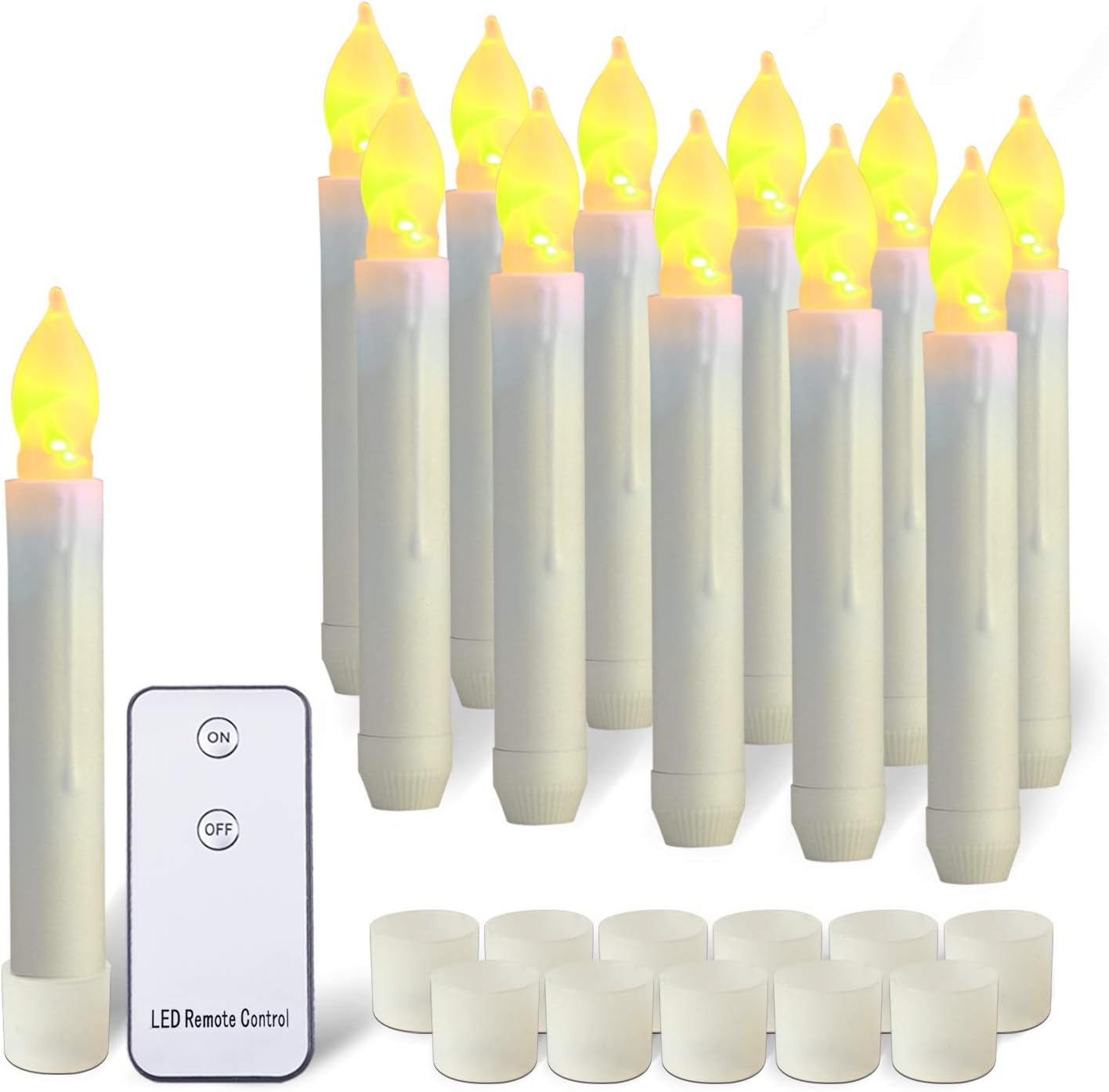 Raycare 12PCS LED Taper Candle Lights, Harry Potter Floating Candles, Flameless Battery Operated Window Candles for Valentine's Day Party Decorations, Warm Yellow, Dia 0.79"x 6.5", Remote Control
