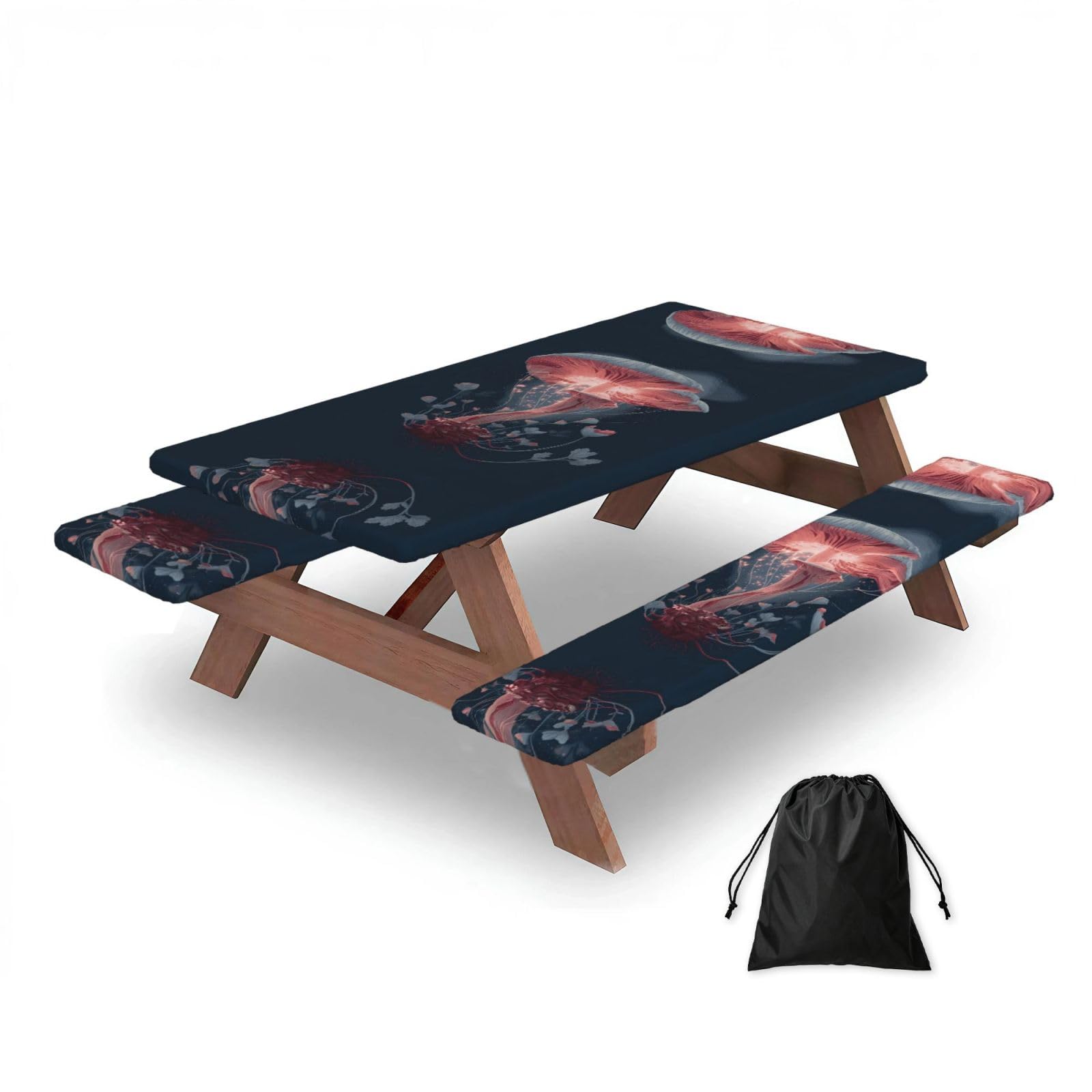 Zqytgfdc Black Glowing Mushrooms Rectangular Water-Repellent Picnic Tablecloths, Outdoor Camping, Picnic, Bbq