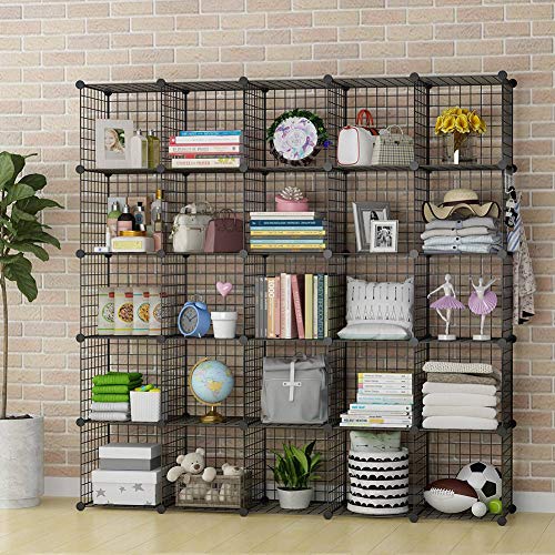 George&Danis Wire Cube Storage Organizer Portable Wardrobe Closet Multi-Use Diy Shelf Modular Bookshelf Bookcase Metal Rack (71X14X71 Inches), Black #TOP2