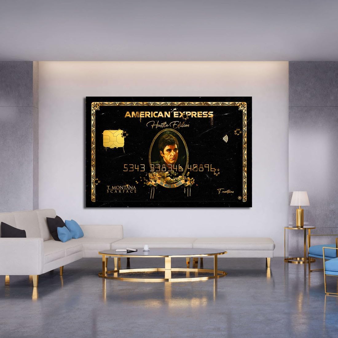 Scarface Inspired Wall Art, Tony Montana Gold Texture, Al Pacino American Express, Iconic Movie Poster, Amex Wall Art, Motivational Canvas