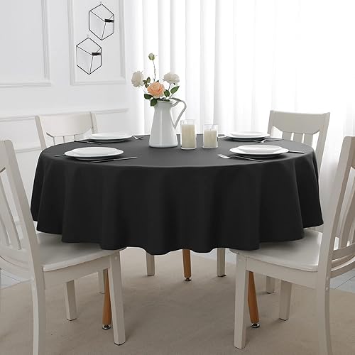 Miniatura 7 de Romanstile Paquete de 2 manteles negros de 60 pulgadas, manteles redondos para mesas de 4 pies, resistentes a las manchas y a las arrugas, lavables,