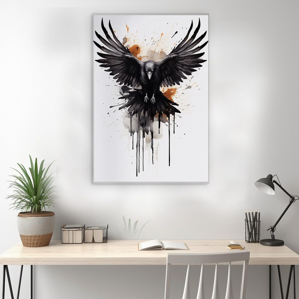 Canvas for Living room. Majestic Flight of the Raven - A Digital Art Journey into Mystery and Power, 27 x 18 inch Canvas Wall Art - Contemporary Masterpieces - Modern Home Decor