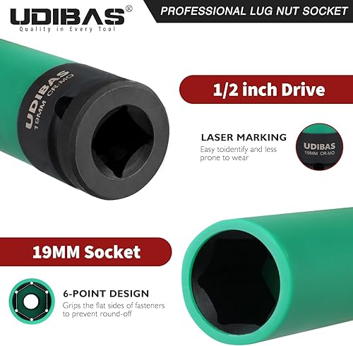 Vista 27 de Enchufe de tuerca de impacto de 0.669 in de 1/2 pulgada, profundo, métrico, con mangas protectoras y material CR-MO de alta resistencia, sin marcas