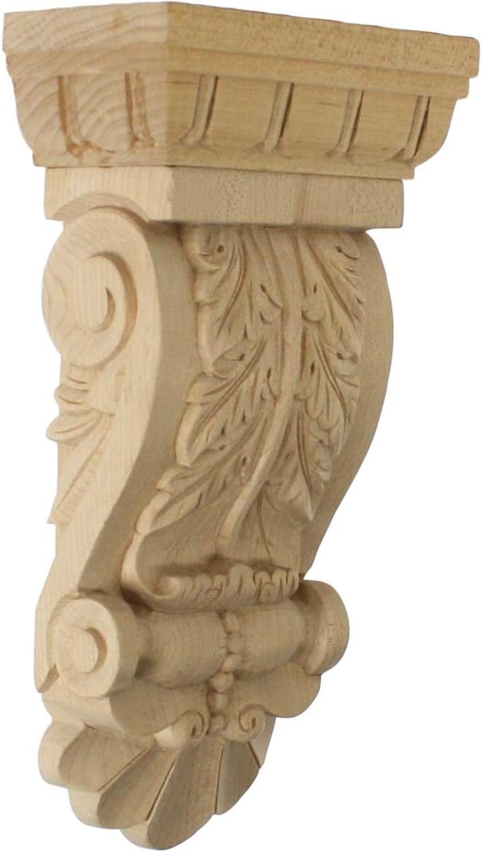 6"W x 3 1/4"D x 8 1/4"H Thin Acanthus Leaf Corbel, Rubberwood