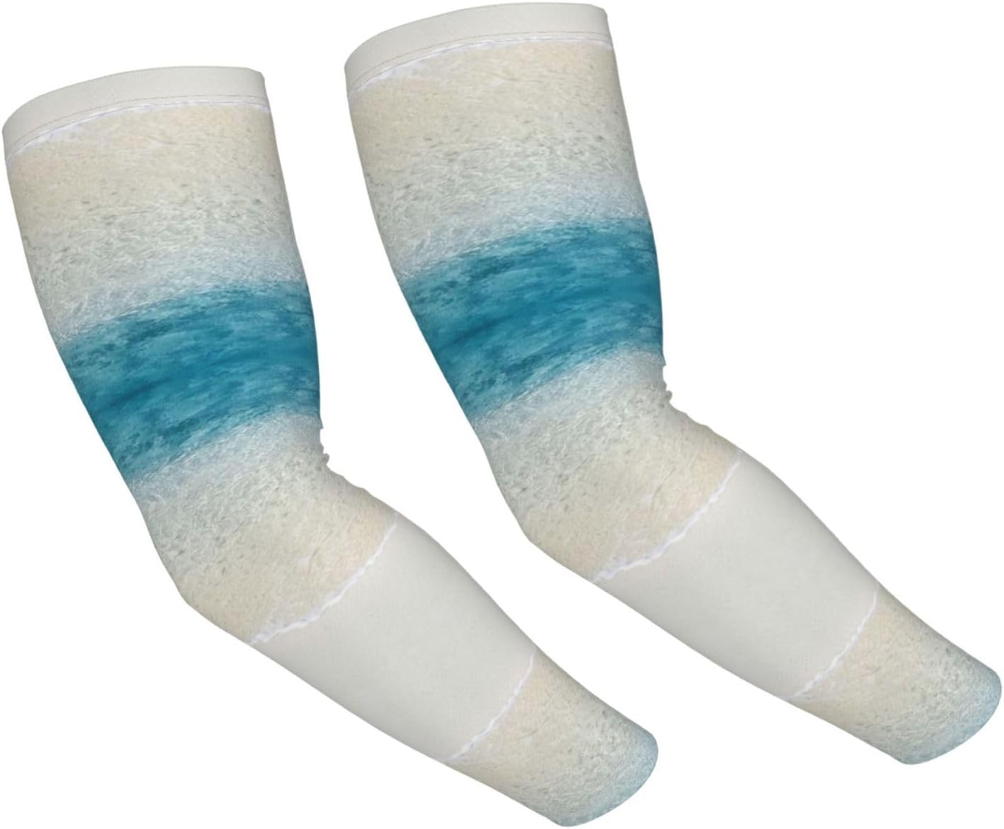 Clear Sea Water White Sand Beach Print Adult Ice Silk Sunscreen Arm Sleeves â€“ Full Print, Breathable & Light, Unisex