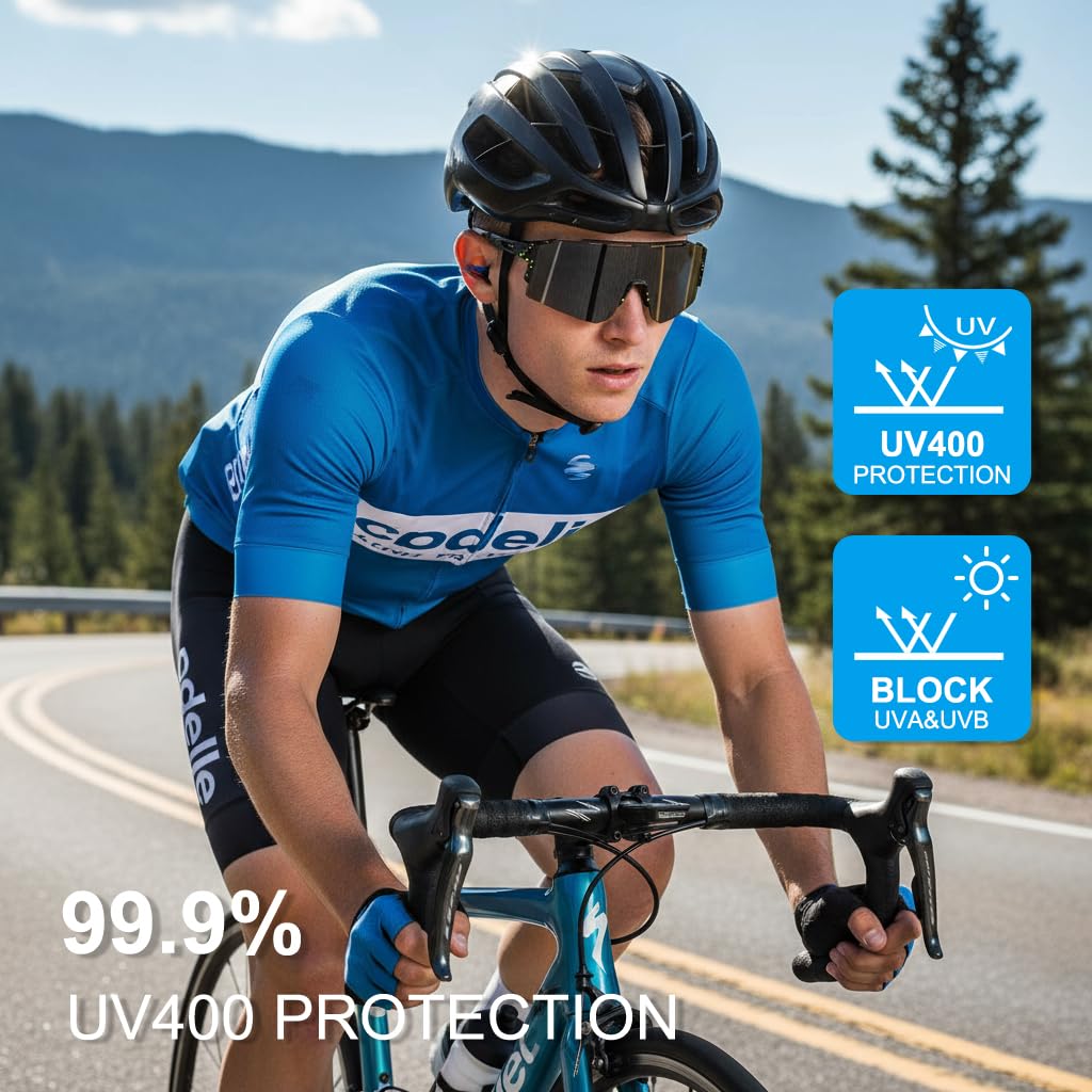 DUDUKING Gafas de sol de ciclismo para hombre y mujer, gafas deportivas con almohadillas nasales intercambiables para deportes al aire libre, ciclismo, correr, golf, protección UV 400, gafas de