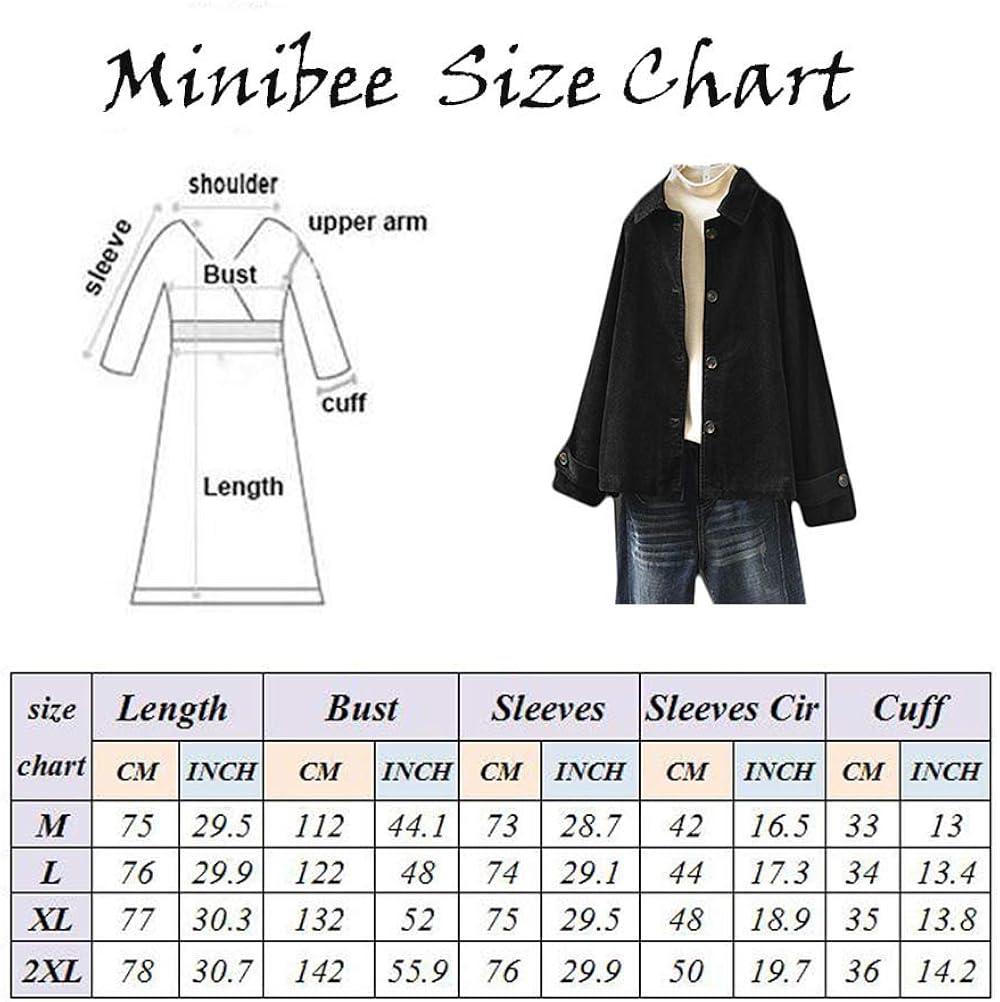 Minibee Women's Corduroy Jackets Long Sleeve Coats Button Down Outwear Tops with Pockets : Clothing, Shoes & Jewelry