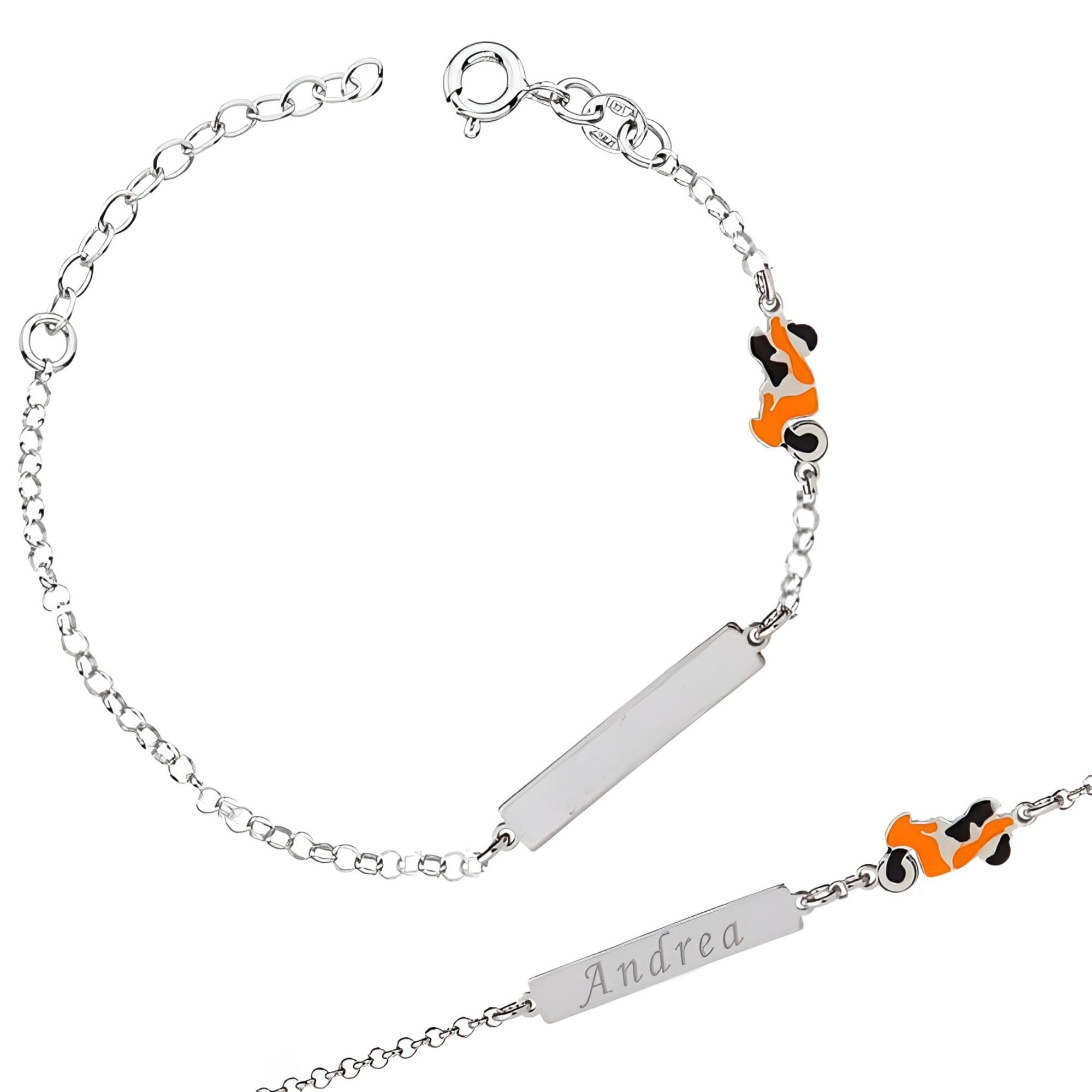 Bracelet en Argent 925 Gravée pour Enfants Moto Émaillée Boîte Cadeau