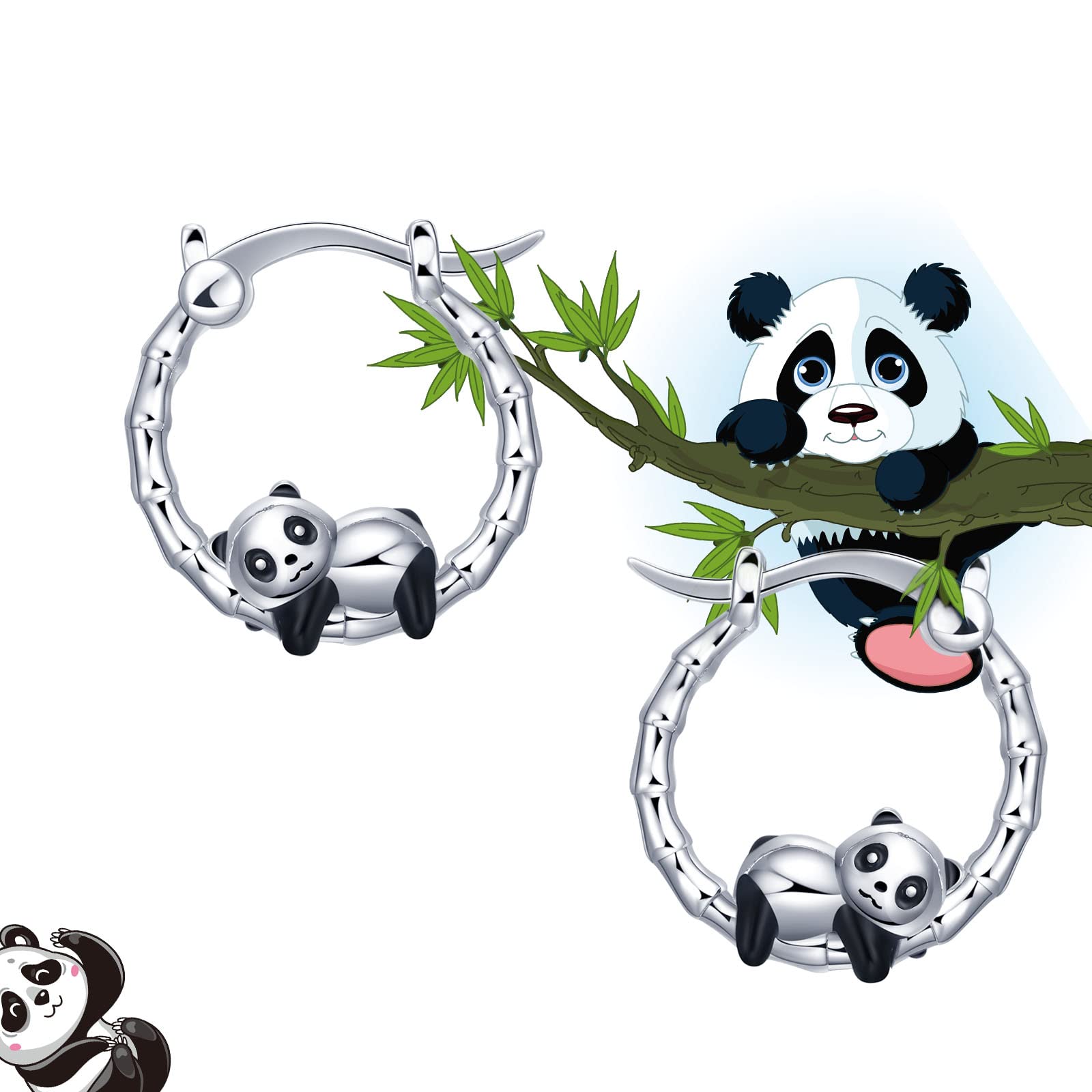 Boucles d'oreilles Panda Licorne Paresseux pour Filles - Qings Argent Sterling 925 Boucles d'oreilles Petite Creoles Animaux Hypoallergéniques Mignon Sloth Unicorn Panda Bijoux Cadeau d'Anniversaire