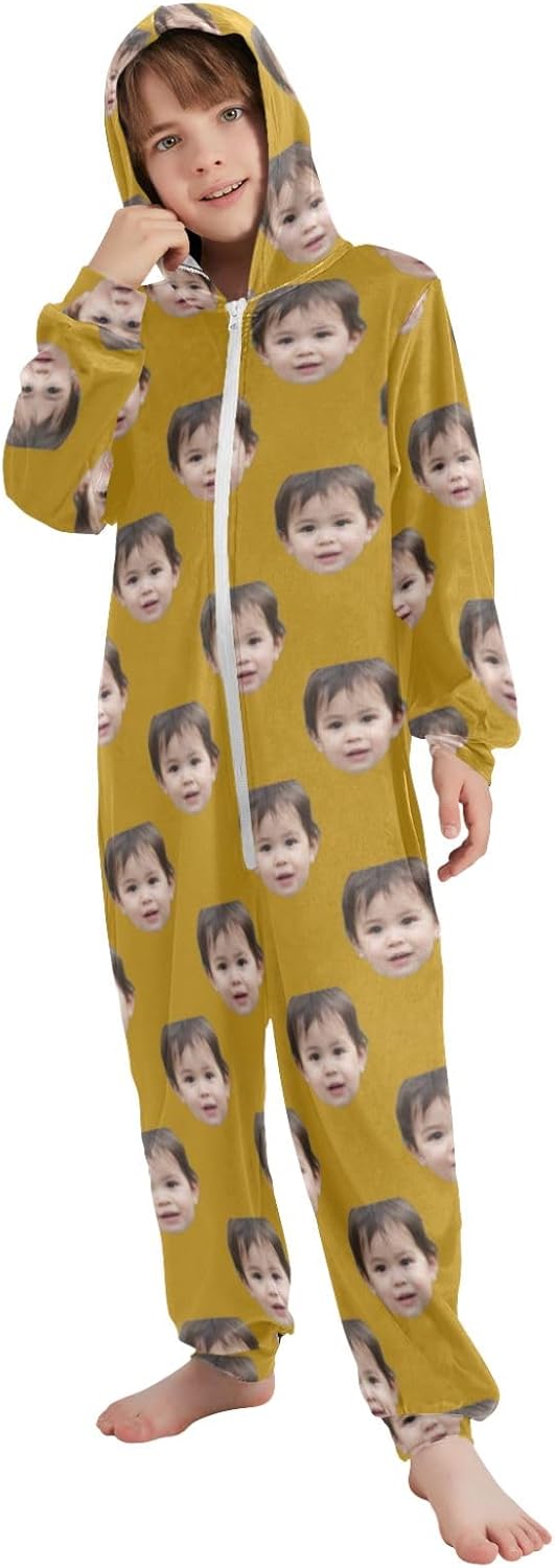 CHIFIGNO Personalized Kids Onesie with Face Photo Custom One-piece Jumpsuits Xmas Halloween Costumes for Girls Boys