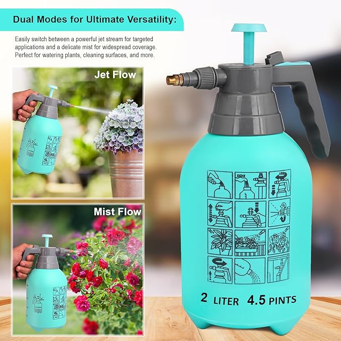 Image of Portable 2L Transparent Garden Spray Bottle Featuring an Adjustable Nozzle and Hand-Pressure Pump for Plant Misting, Yard Care, and Weed Treatment (Sky Blue)