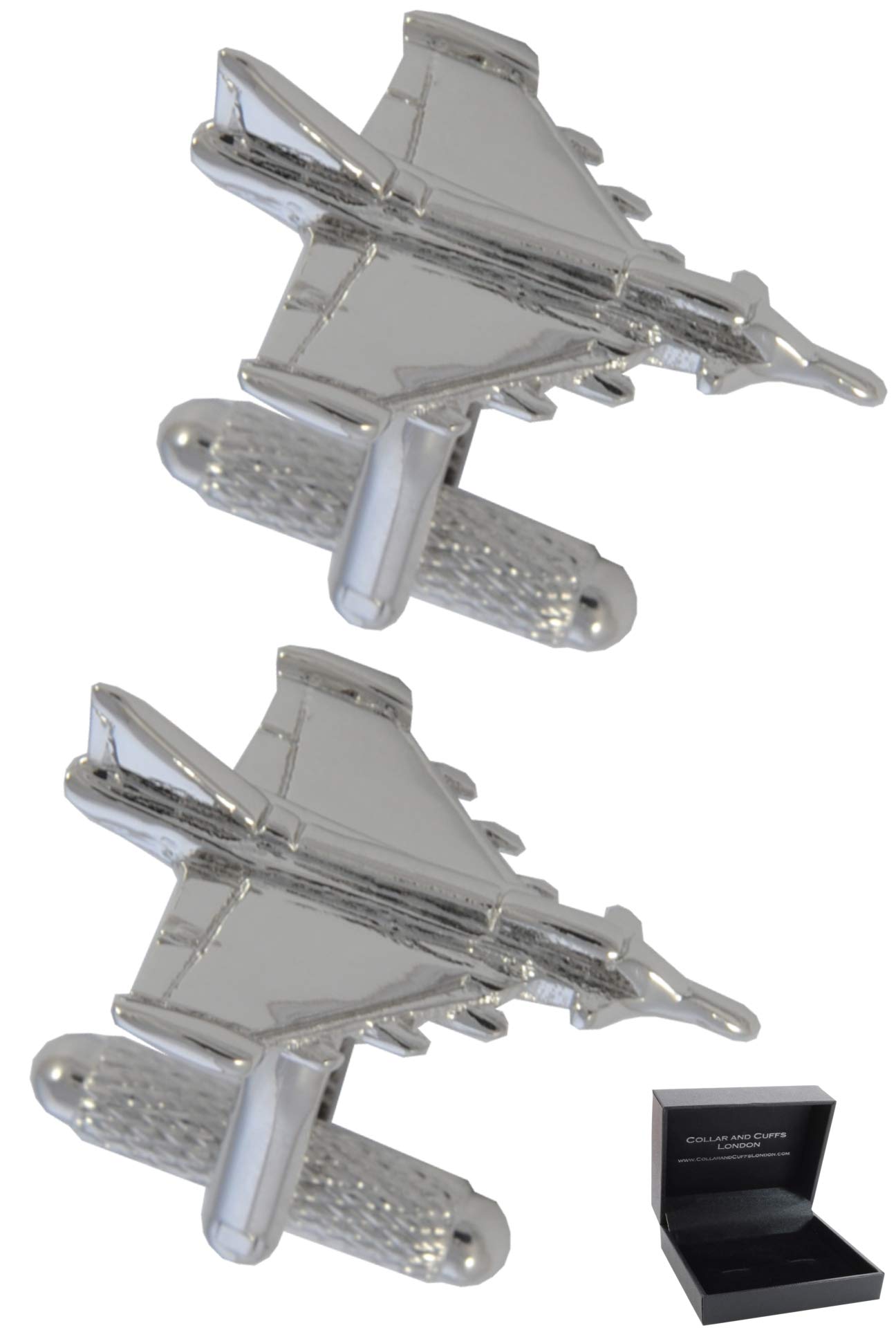 Gemelos Camisa Hombre Avión - Con Caja - Gemelos para Camisas - Avión Bombardero Forma V - Latón - Color Plata - Un Par