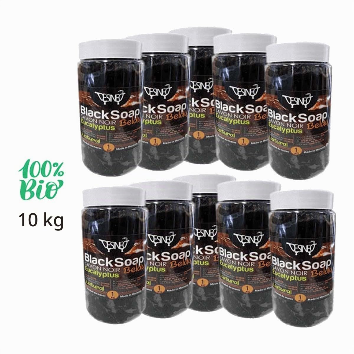 aromaroc Lot de 10 kg de Savon Noir 100% Naturel Bio à l'eucalyptus beldi pour Soin du Corps