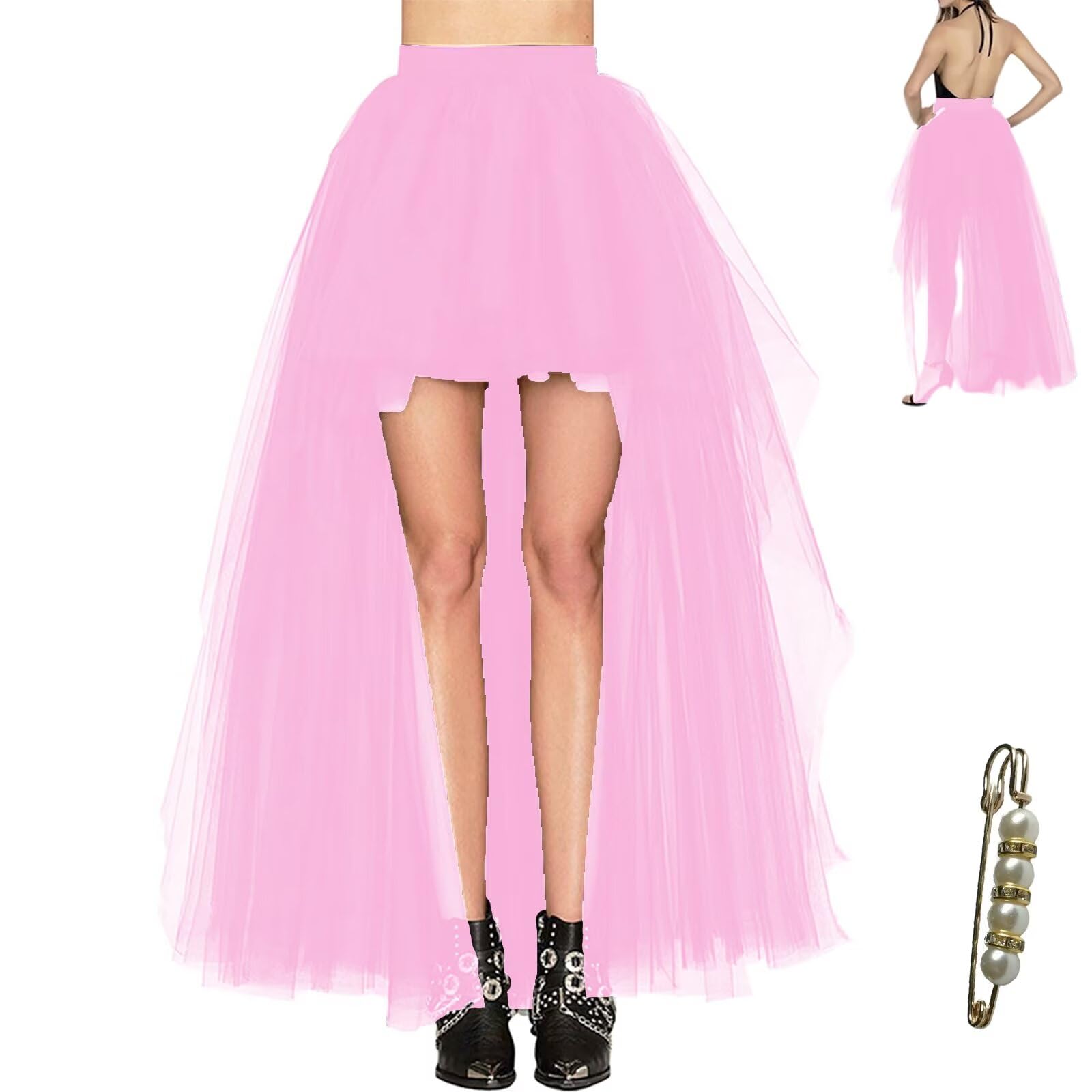 Gonna alta bassa in tulle a strati con elastico in vita maxi gonna | Gonna alta bassa in tulle a strati con elastico in vita; drammatica per feste, festival, foto, balli o look da ballo