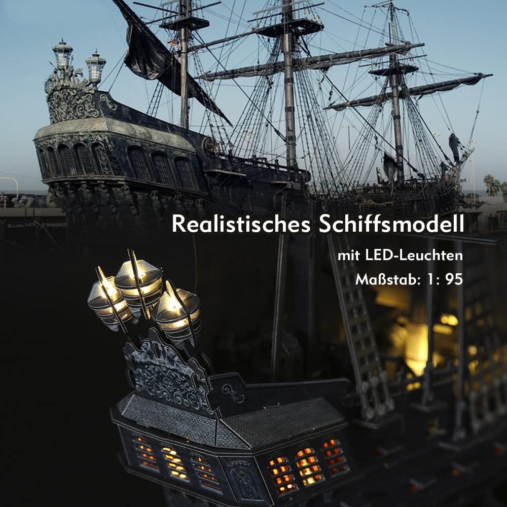 CubicFun Puzzle 3D LED 68 cm Black Pearl – Modell eines Bootes der Queen Anne's Revenge, Geburtstagsgeschenk für Erwachsene, 340 Teile