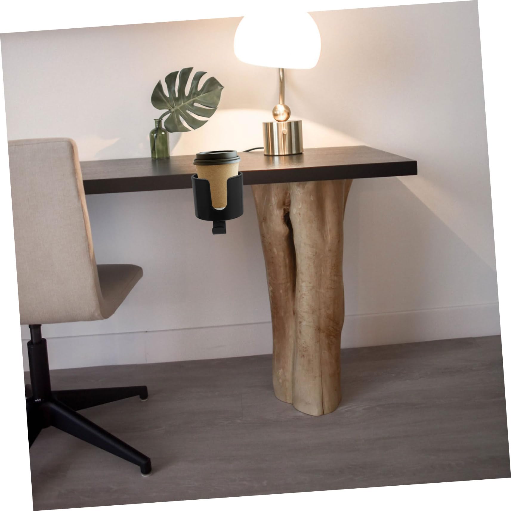 WOONEKY Klemmbarer Becherhalter mit Drehbarem Haken Aluminiumlegierung und Kunststoff für Schreibtisch und Innenbereich Schwarz