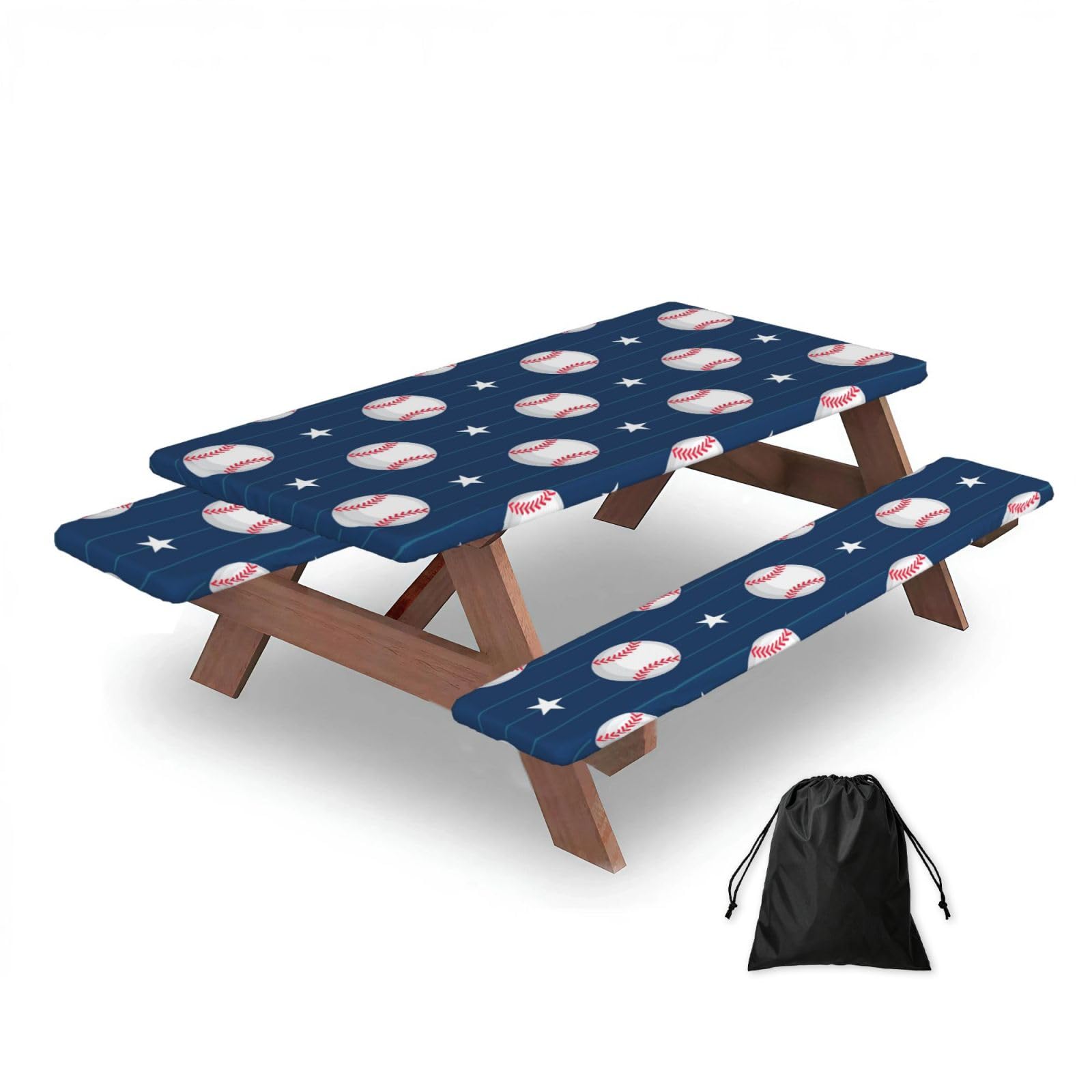 Dopklna As Picture Star Baseball, Picnic Table Cover With Bench Covers -Waterproof Elastic Fitted Tablecloth For Garden Camping Patio 76X152cm