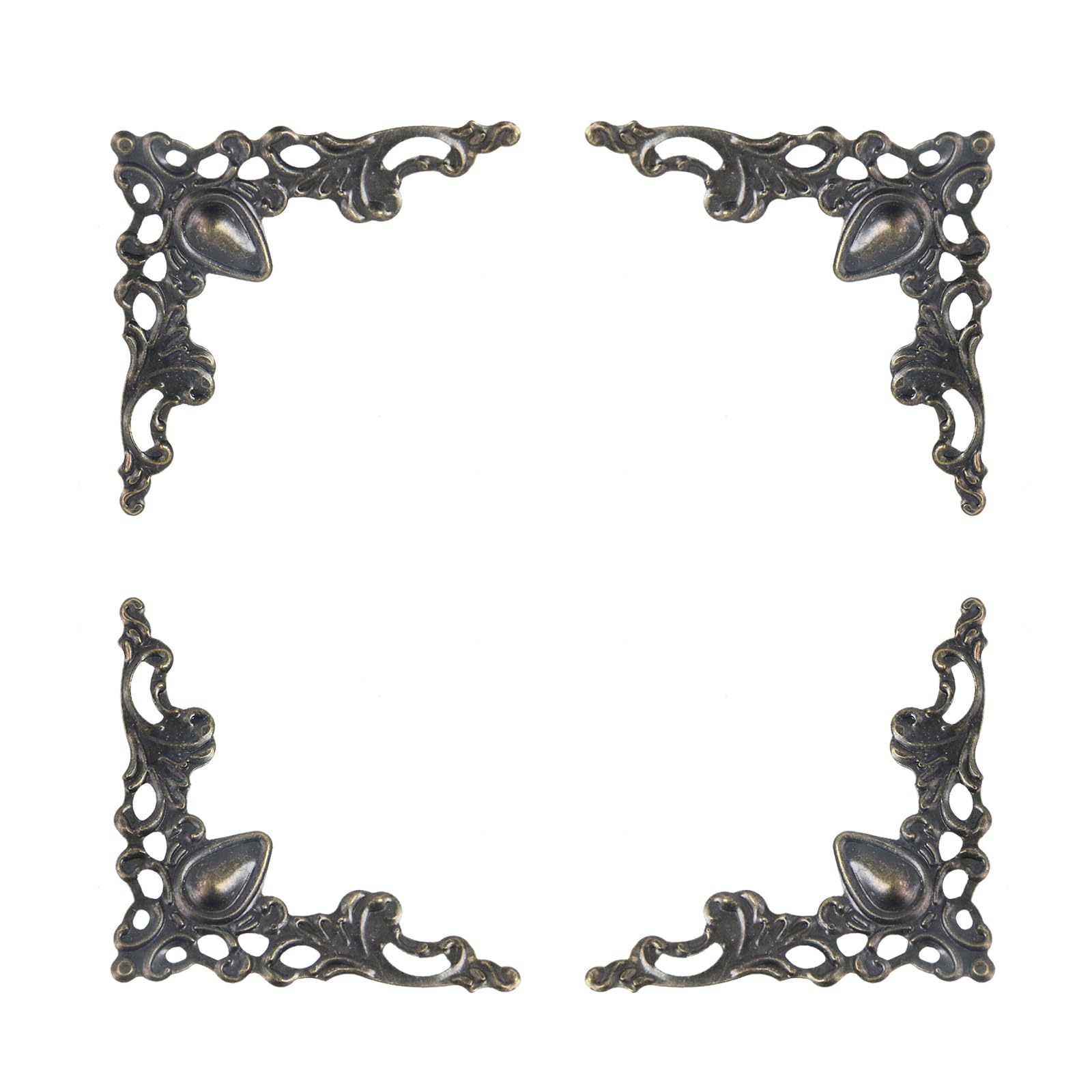 Geesatis 100 pcs Antique Corner Protector Cover Bronze Book Scrapbooking Albums Edge Guard Case Craft Corner Metal Decorative Protector, 1.6 x 1.6 x 2.2 inch / 42 x 42 x 57 mm 1