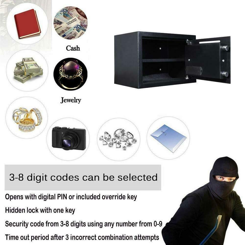 Caja Fuerte Electrónica Digital, Caja Fuerte de Alta Seguridad para el Hogar/La Oficina/El Hotel, Teclado Numérico Del Pin de Digitaces/Black/8.5L
