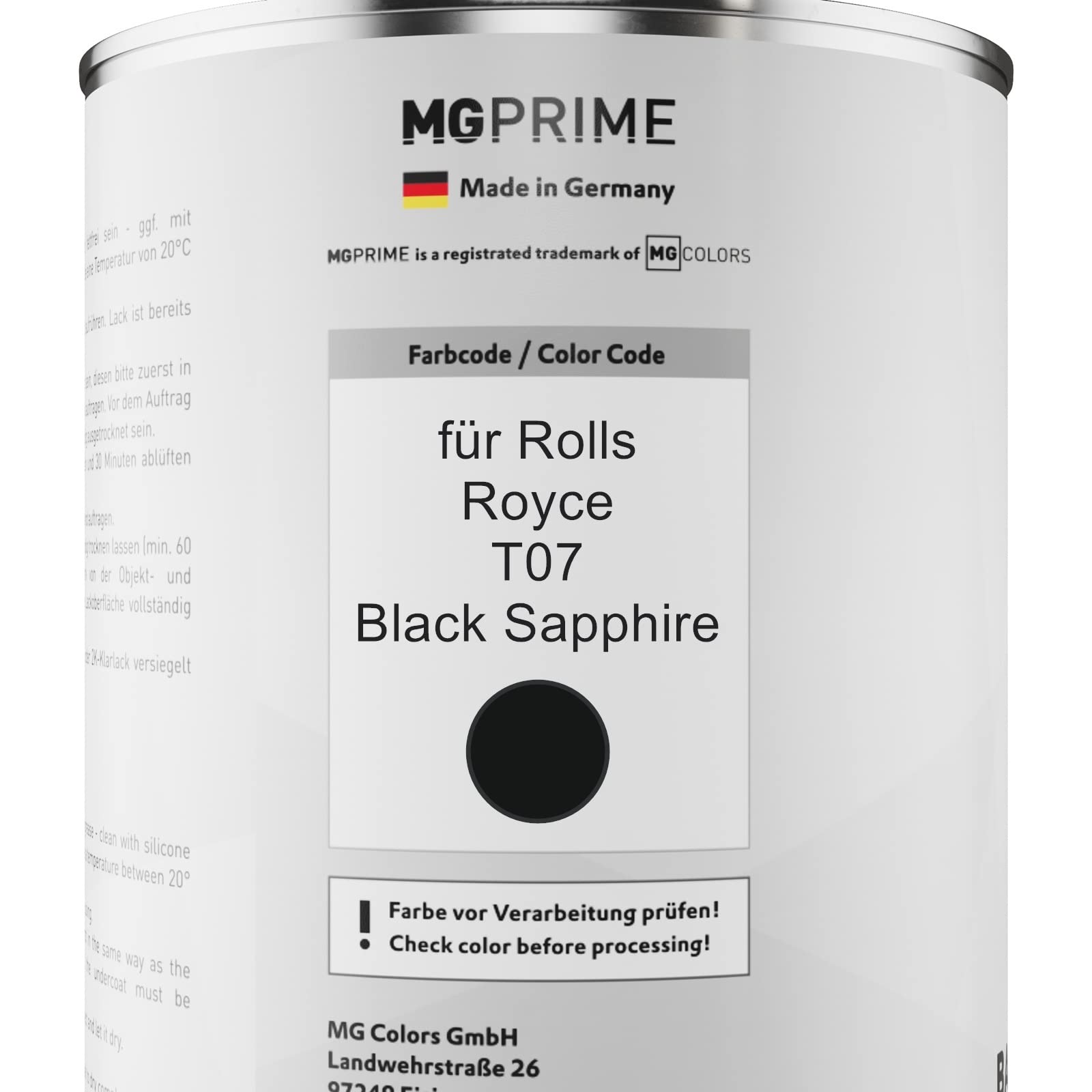 MG PRIME Lakier samochodowy Zestaw puszek dla Rolls Royce T07 Black Sapphire Lakier bazowy 2K Utwardzacz do lakieru bezbarwnego gotowy do natrysku 2,5L