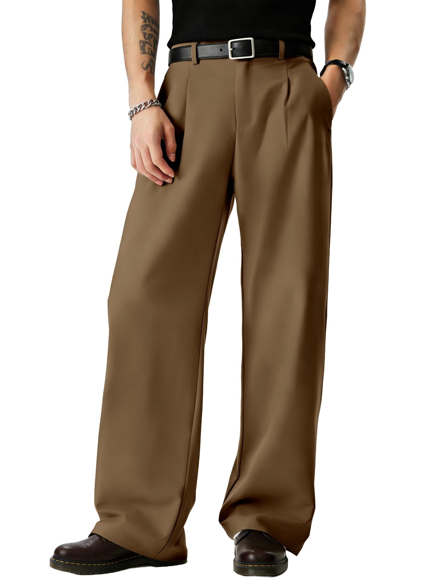JMIERR Mens Baggy Casual Dress Pants Lightweight Pleated Old Money Wide Leg Pants Loose Relaxed Fit Trousers