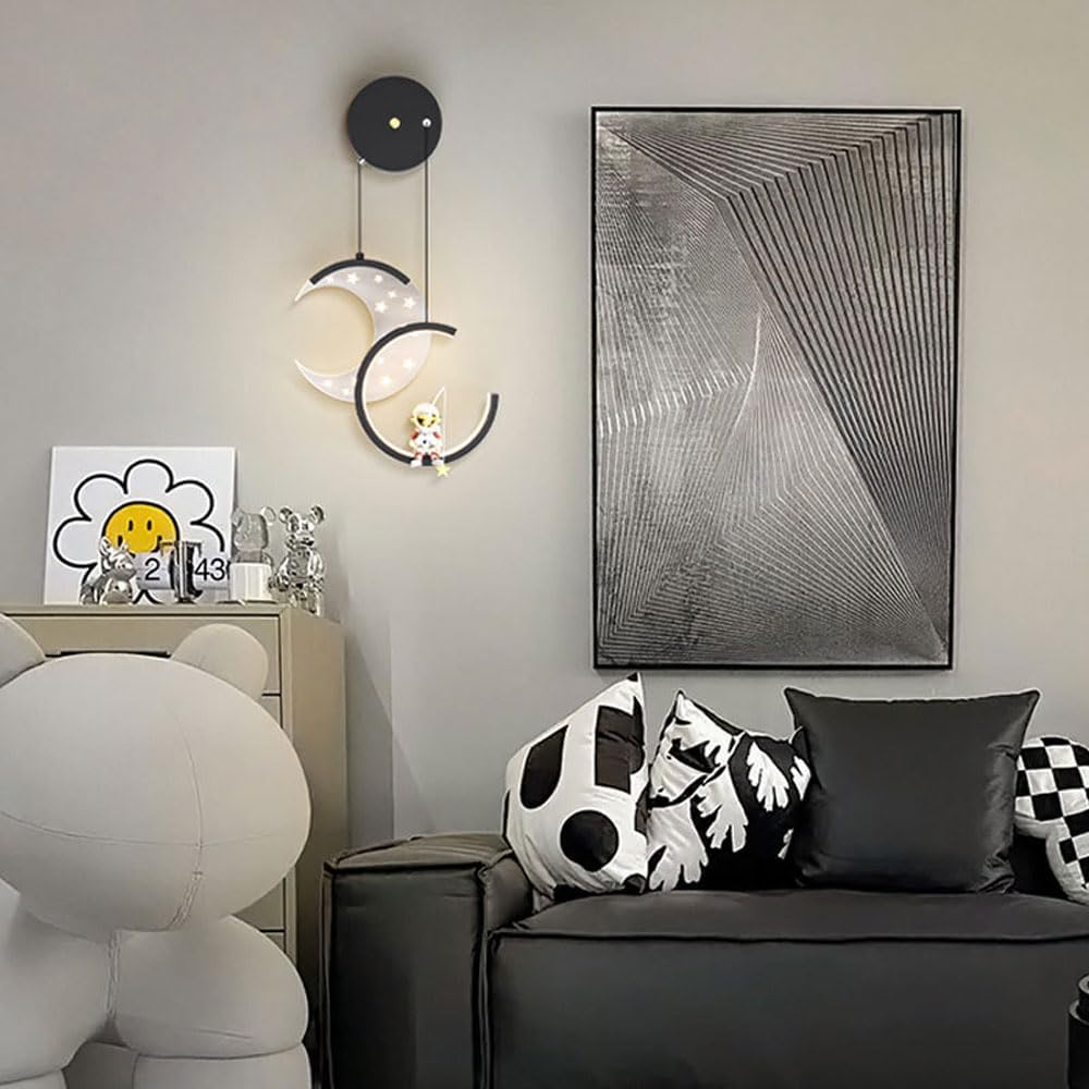 Kids Wall Lights for Bedroom 10W Girls Boy's Astronaut Nursery Wall Mount Lights for Cute Cartoon Acrylic Lampshade Wall Sconce 3-Color LED Wall Mounted Lamp for Kids Bedside Children Bedside