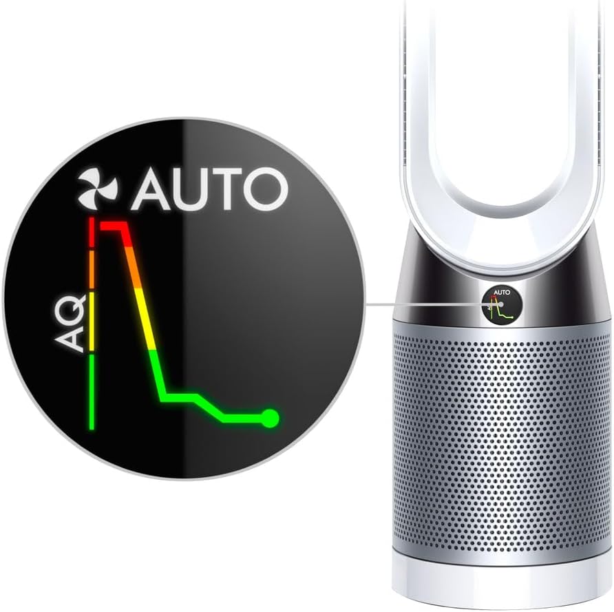 Dyson Pure Cool Purifier Fan LCD screen showing air quality graph