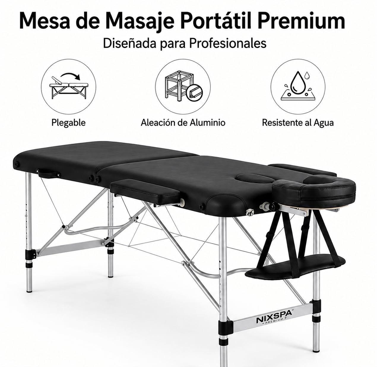 Camilla de Masaje Plegable – 2 Zonas, Altura Regulable y reposacabezas ergonómico – Camilla portátil Profesional para Fisioterapia, estética y SPA con Bolsa de Transporte