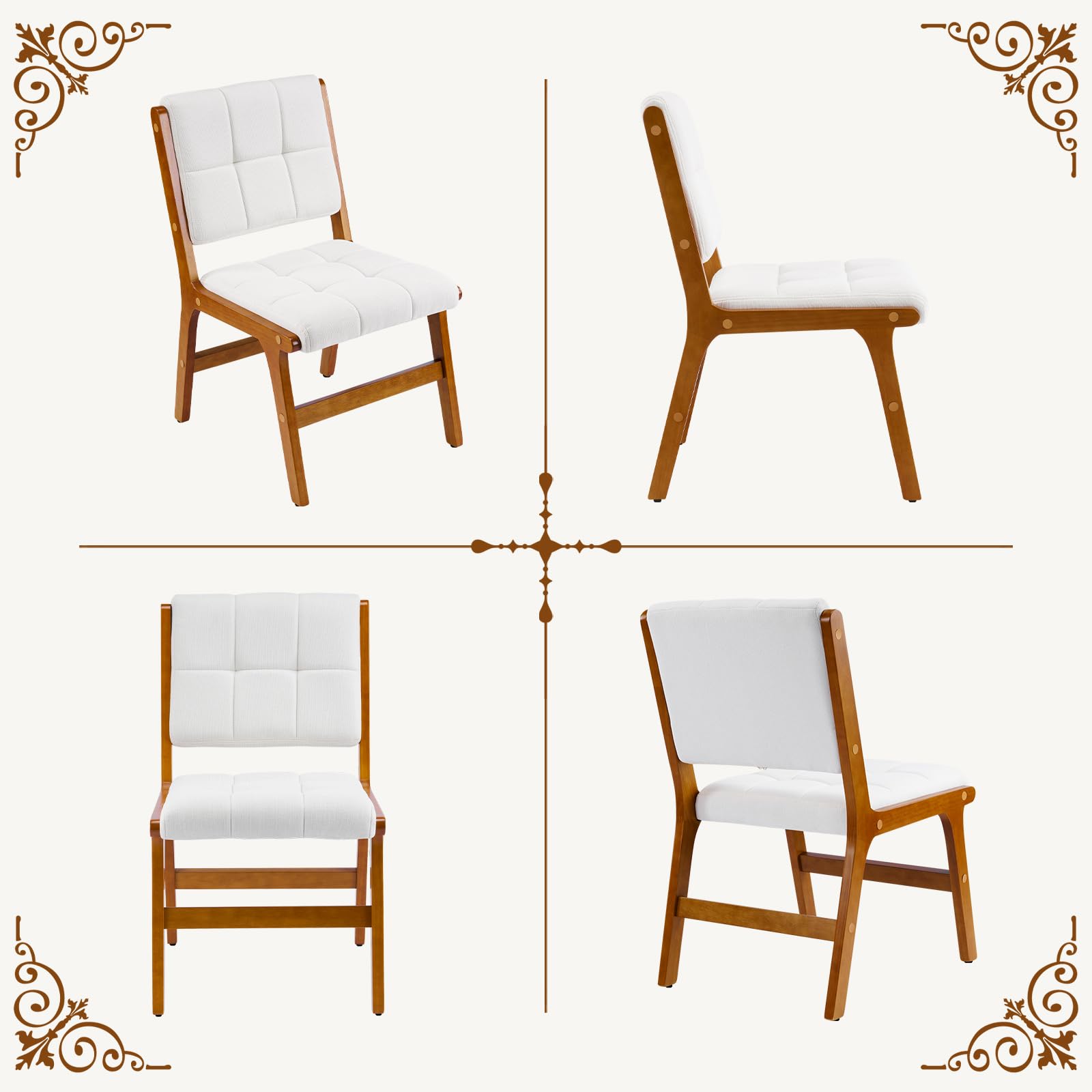 Esszimmerstühle 2er Set, Küchenstühle aus Holz, Stuhl Esszimmer Wohnzimmer Polsterstuhl Armlehnstuhl mit Rückenlehne für Esszimmer Küche Wohnzimmer, Beige, Leinen