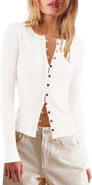 LAMISSCHE Womens Button Down Shirt Ribbed Long Sleeve Tops Fitted Shirt